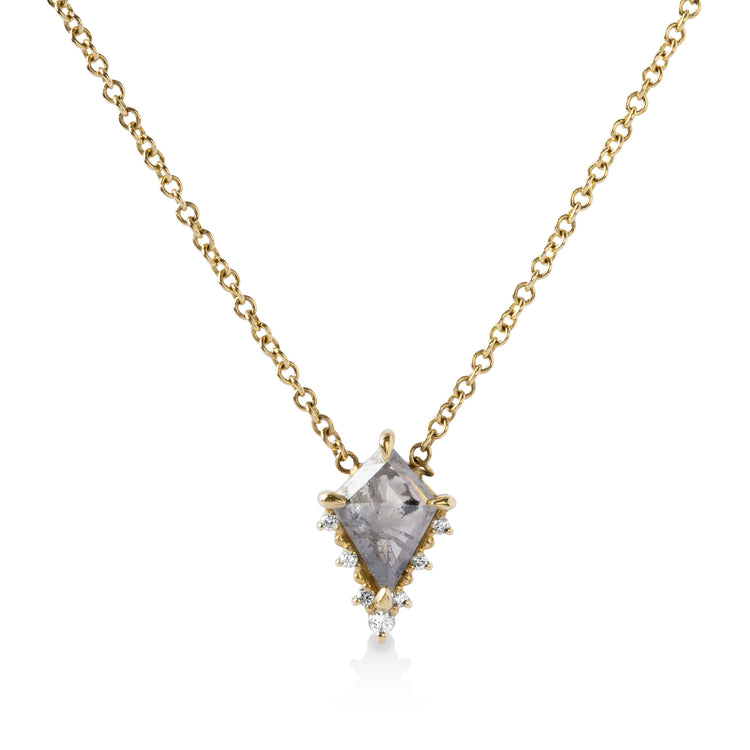 14ky .91ct Salt & Pepper Kite-Shaped Diamond Necklace