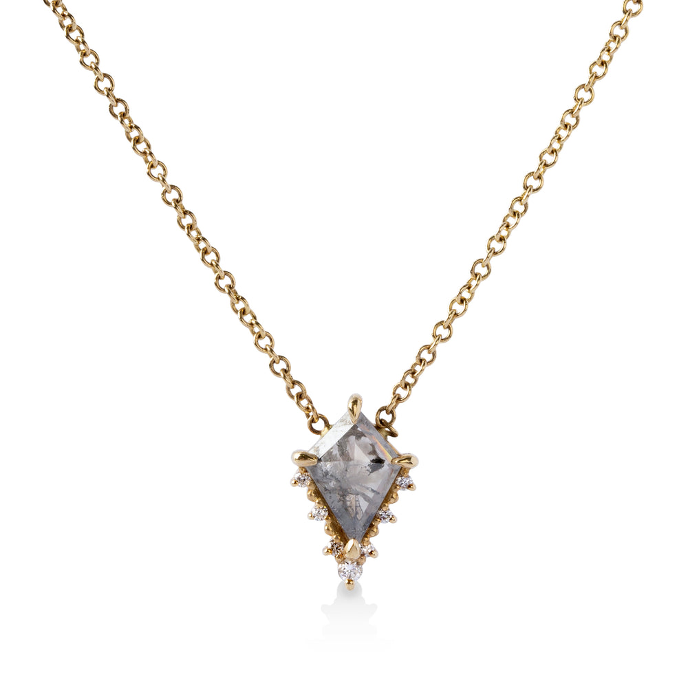 14ky .91ct Salt & Pepper Kite-Shaped Diamond Necklace