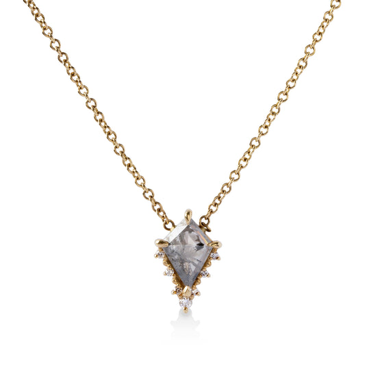 14ky .91ct Salt & Pepper Kite-Shaped Diamond Necklace