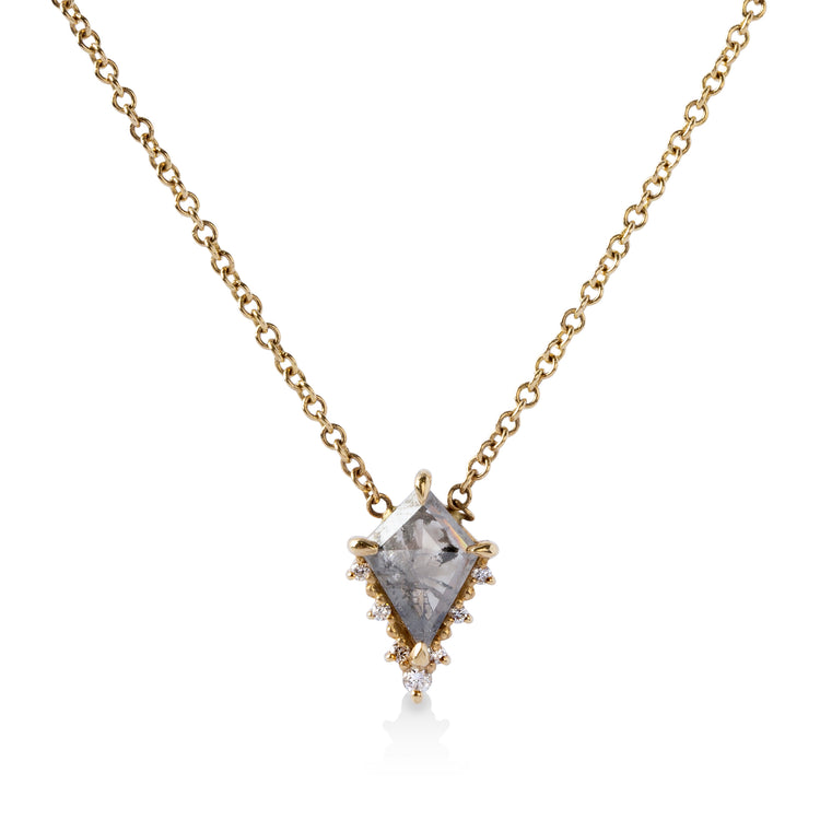 14ky .91ct Salt & Pepper Kite-Shaped Diamond Necklace