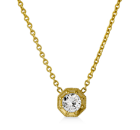 14ky .54ct Octagon Milgrain Diamond Necklace