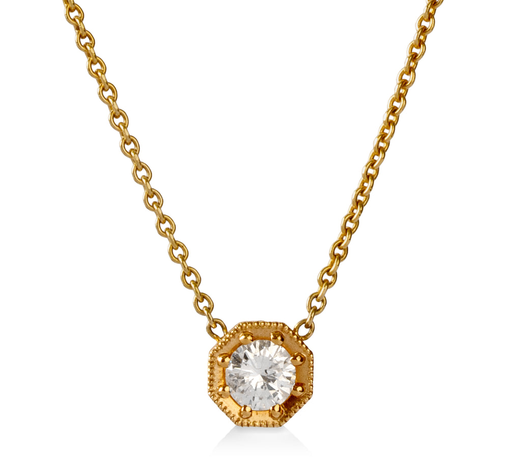 14ky .54ct Octagon Milgrain Diamond Necklace