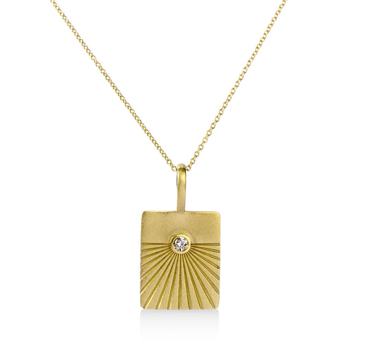 14ky .10ct Sun Moon Mini Rectangle Tag Necklace