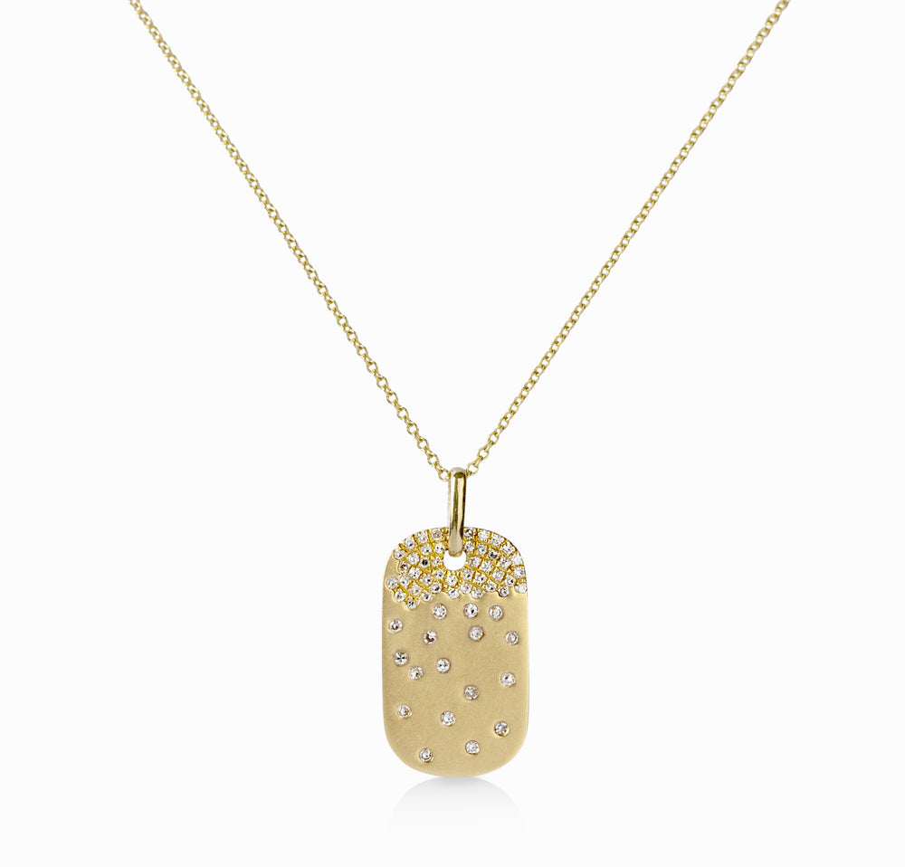 14ky Confetti Diamond Dog Tag Pendant