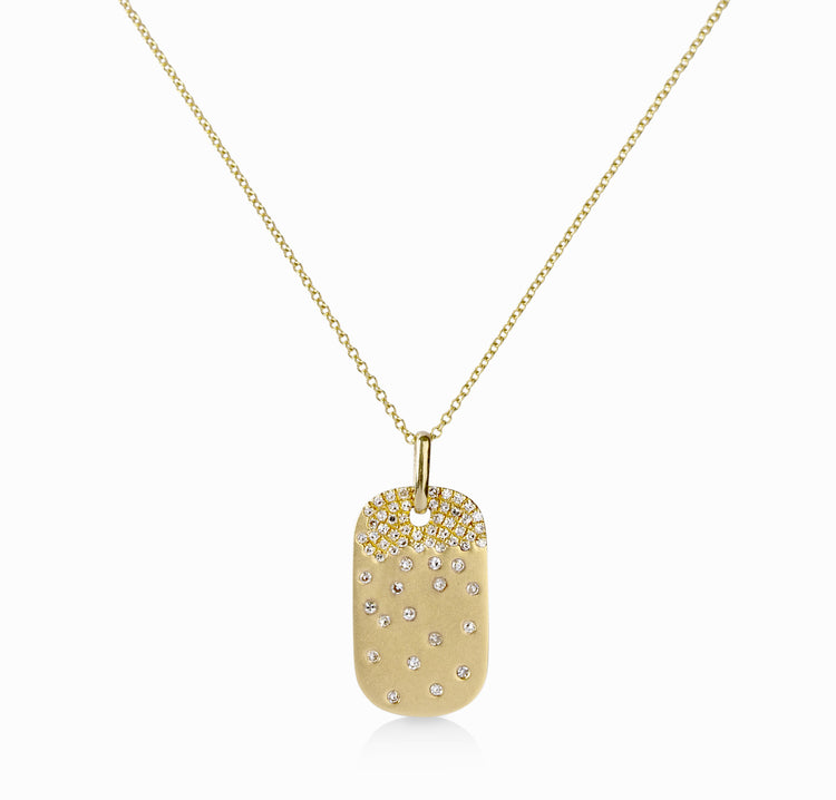14ky Confetti Diamond Dog Tag Pendant