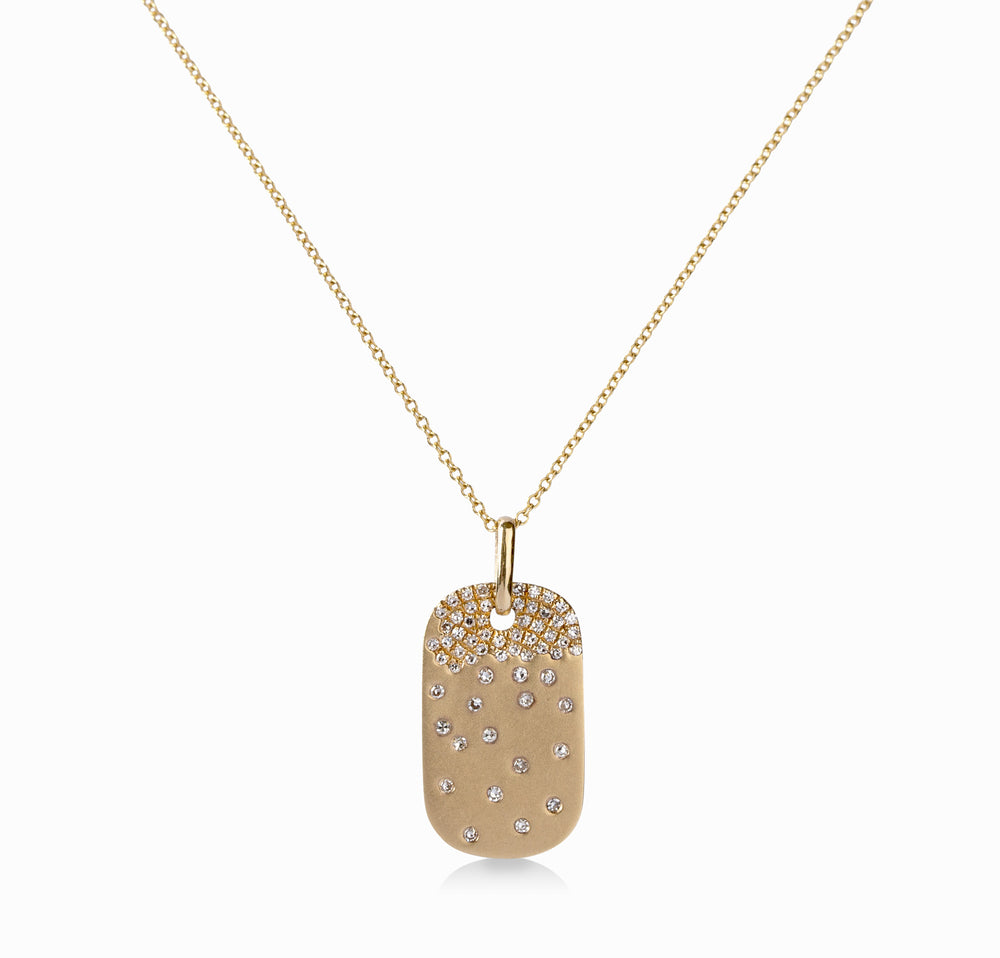 14ky Confetti Diamond Dog Tag Pendant