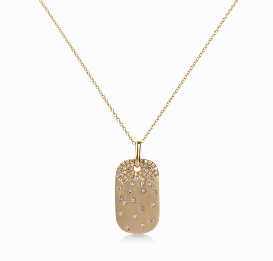 14ky Confetti Diamond Dog Tag Pendant