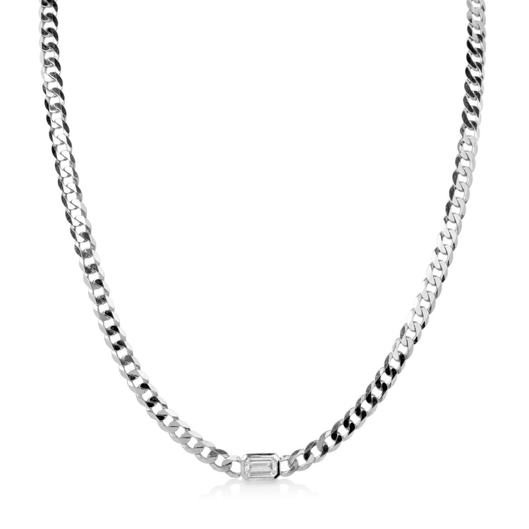 14kw .73ct Emerald Cut Bezel Cuban Lab Diamond Necklace
