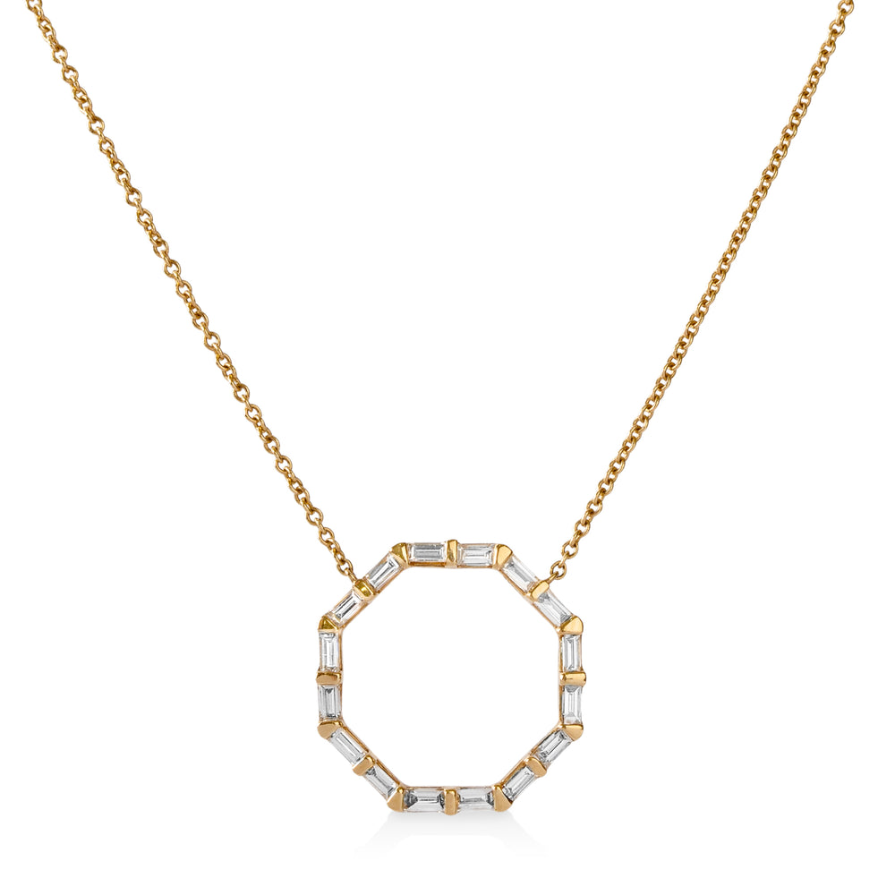 14ky .29ctw Baguette Diamond Octagon Necklace