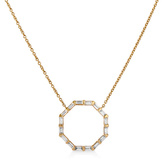 14ky .29ctw Baguette Diamond Octagon Necklace