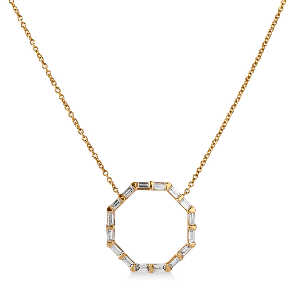 14ky .29ctw Baguette Diamond Octagon Necklace