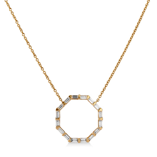 14ky .29ctw Natural Baguette Diamond Octagon Necklace