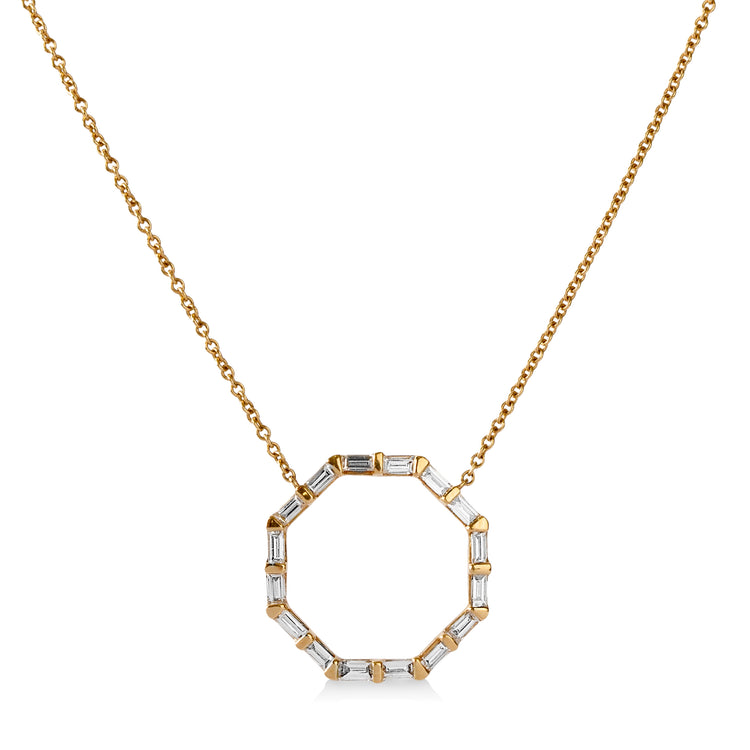 14ky .29ctw Baguette Diamond Octagon Necklace