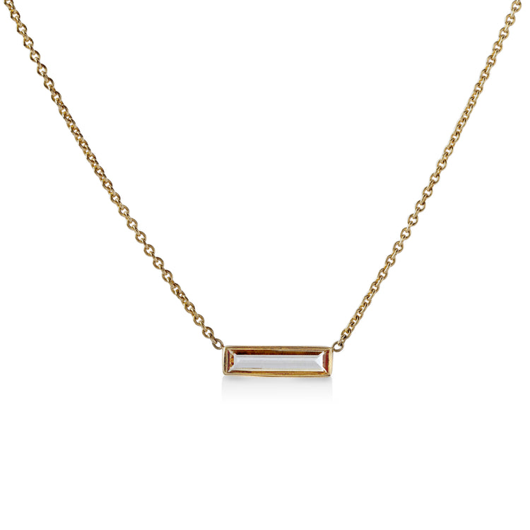 14ky .37ct Yellow Baguette-Shape Natural Sapphire Bezel Necklace
