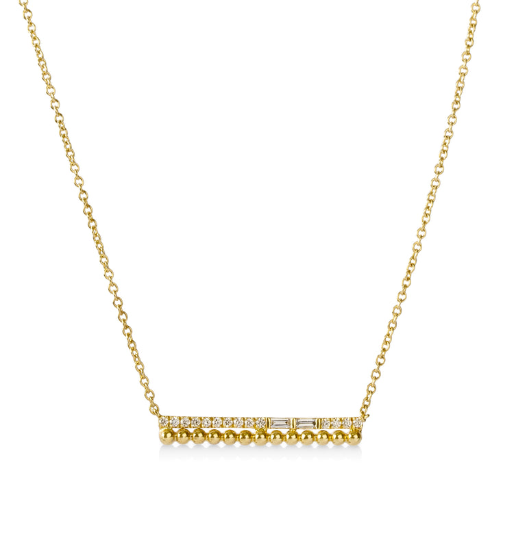 14ky .11ctw Baguette-Cut Diamond Bar Necklace