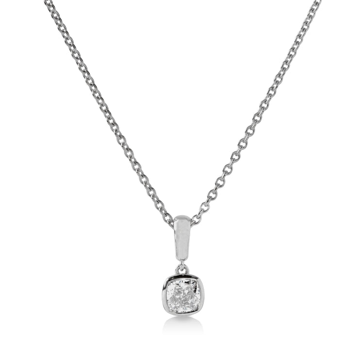 14kw .71ct Cushion-Cut Natural Diamond Bezel Dangle Necklace
