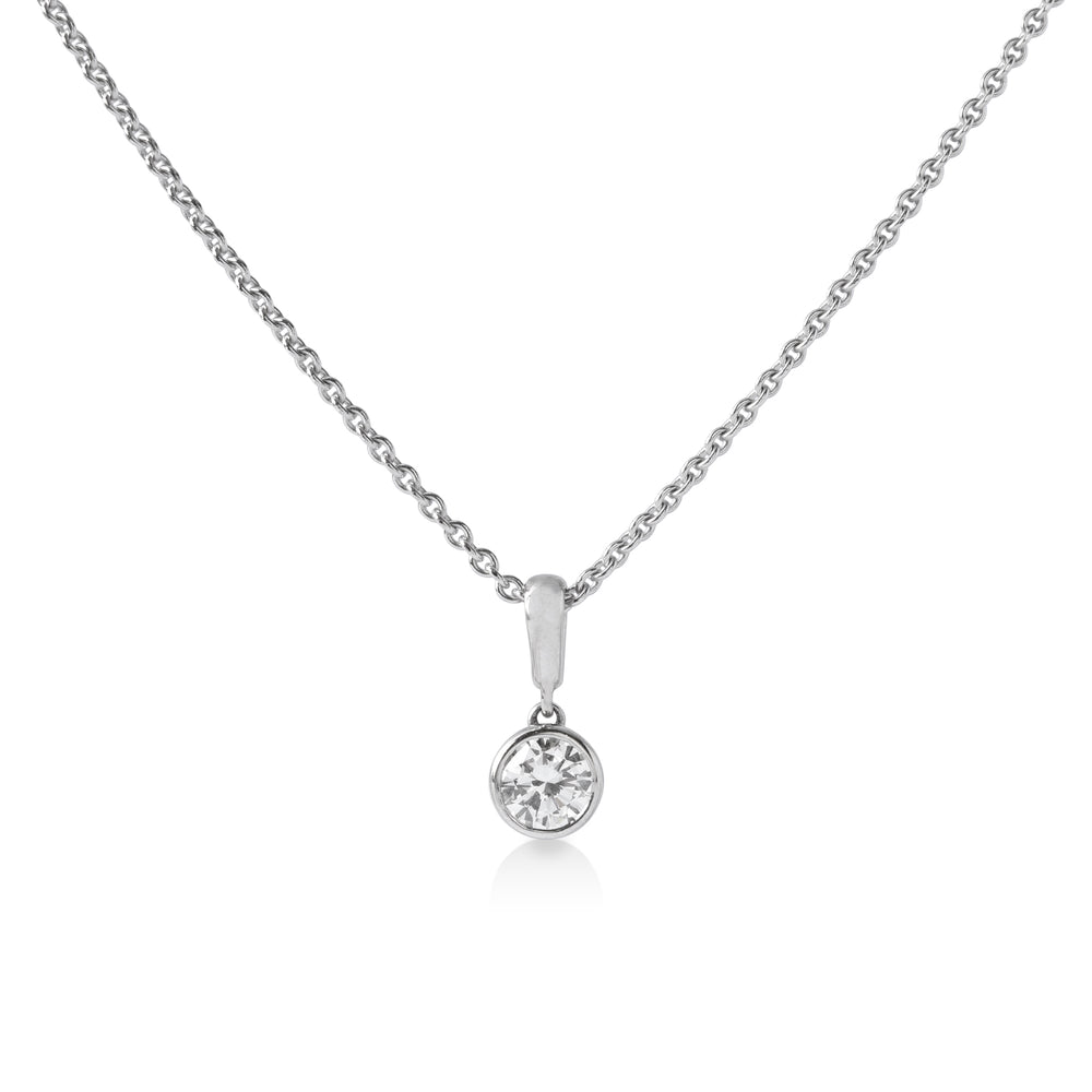 14kw .45ct Round Diamond Bezel Dangle Necklace