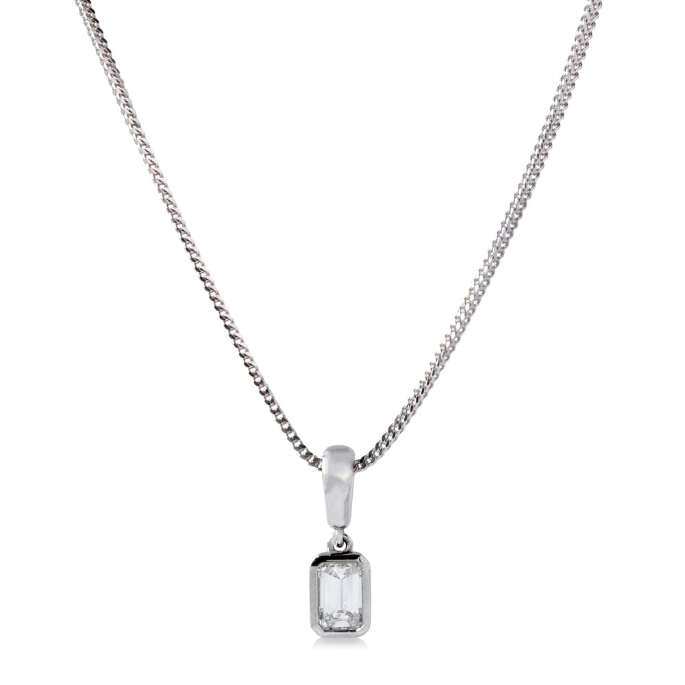 14kw .41ct Emerald-Cut Diamond Bezel Dangle Necklace