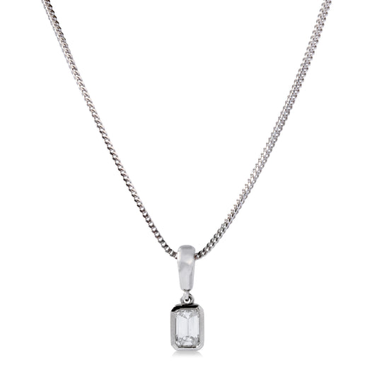 14kw .41ct Emerald-Cut Diamond Bezel Dangle Necklace