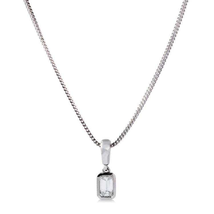 14kw .41ct Emerald-Cut Diamond Bezel Dangle Necklace