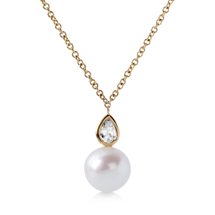 14ky .15ctw Pear-Shaped Diamond & Pearl Drop Necklace