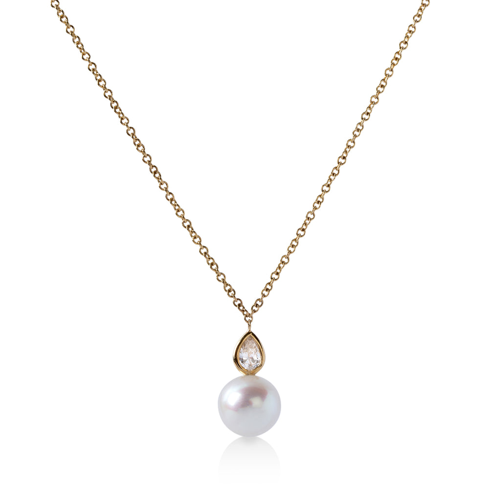 14ky .15ctw Pear-Shaped Diamond & Pearl Drop Necklace