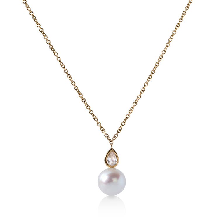 14ky .15ctw Pear-Shaped Diamond & Pearl Drop Necklace