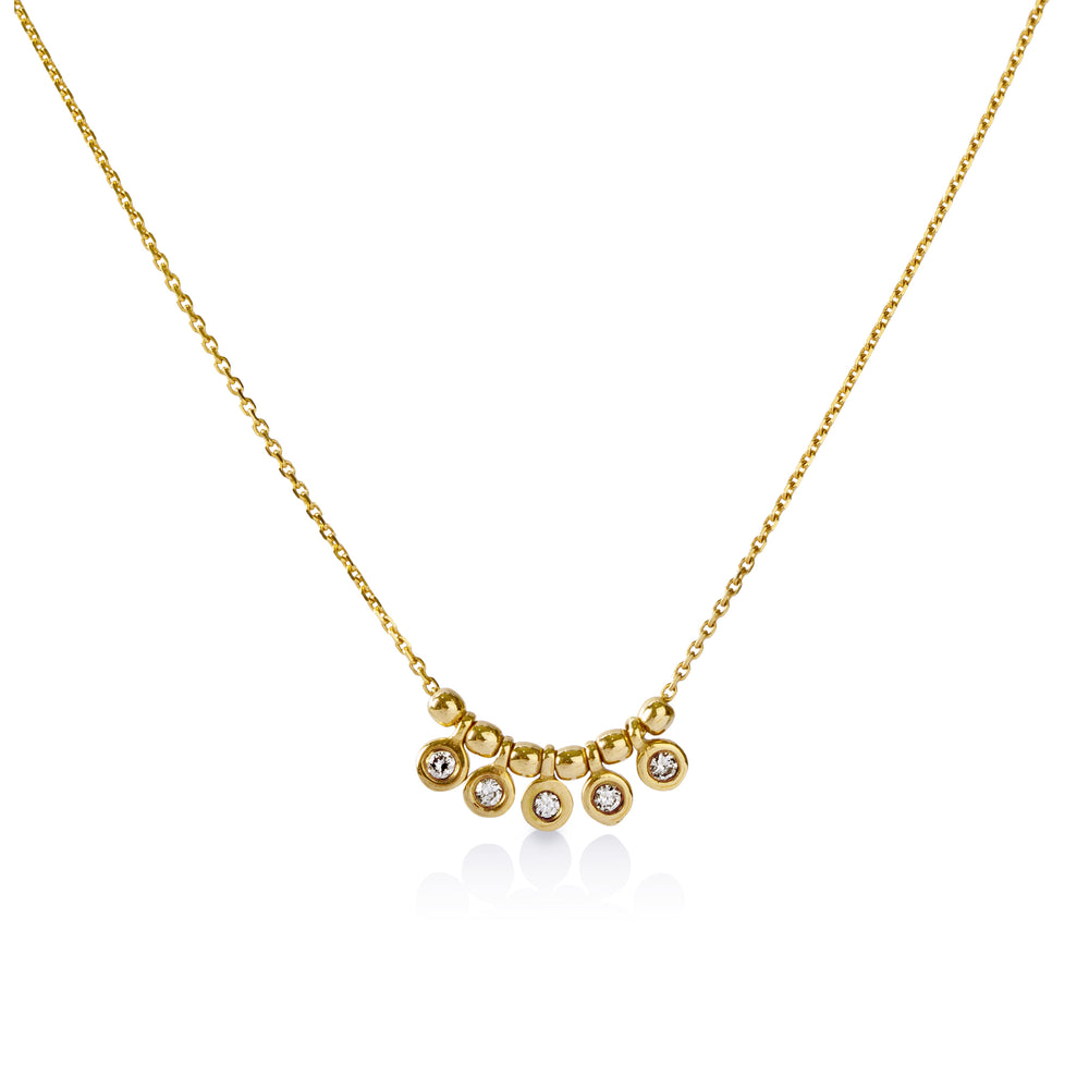 14ky .05ctw 5-Diamond Bezel Necklace