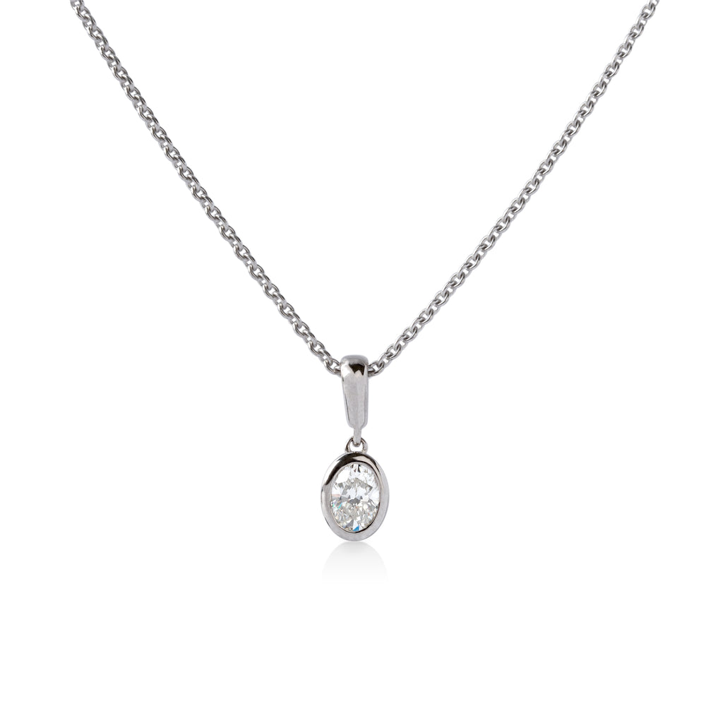 14kw .53ct Oval-Cut Diamond Bezel Dangle Necklace