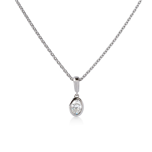 14kw .53ct Oval-Cut Diamond Bezel Dangle Necklace