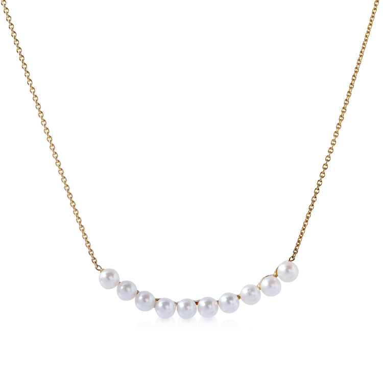 14ky Pearl Curved Bar Necklace