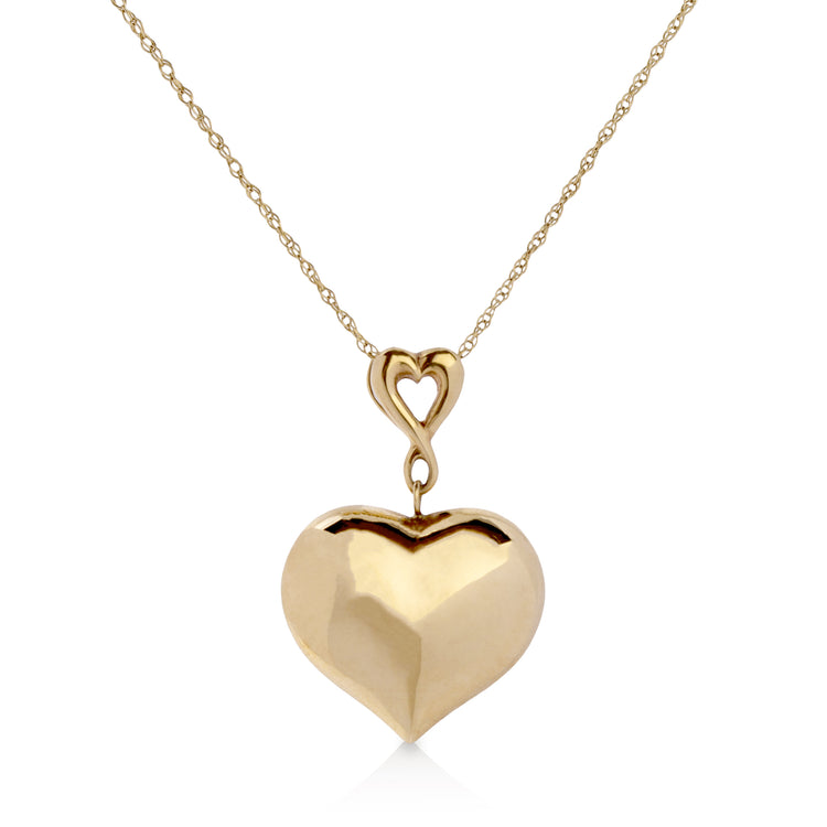 14kt Vintage Puff Heart Necklace