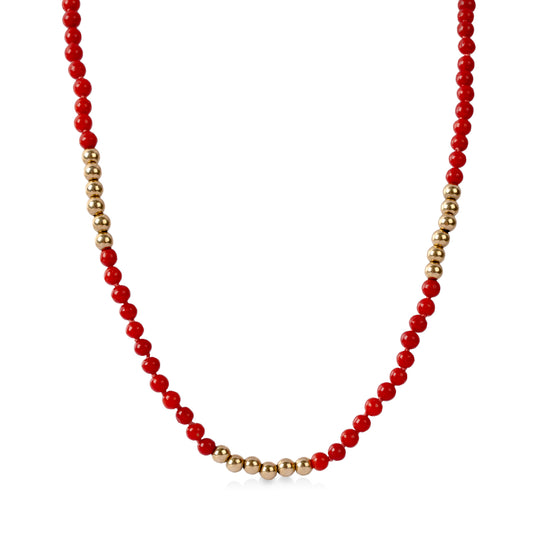 Vintage 14y Coral & Gold Bead Necklace