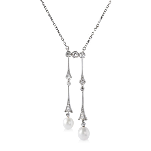 Platinum Vintage Diamond & Pearl Necklace