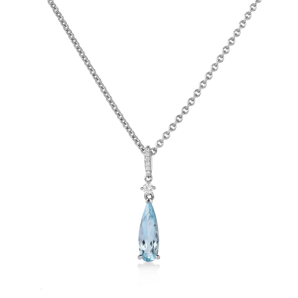 14kw .82 Aqua .06ctw Diamond Dangle Pendant with 18