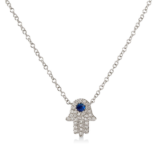 14kw .17ctw Diamond & Sapphire Hamsa Necklace
