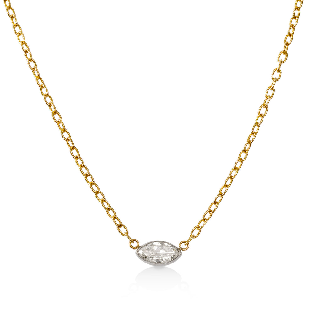 14ky/Plat Bezel .40ct Old-Mine Marquise Diamond Necklace
