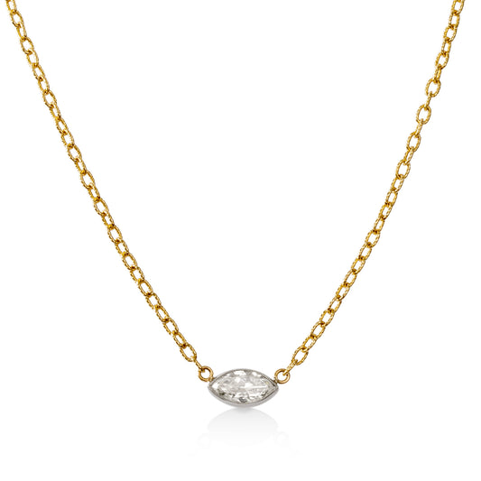 14ky/Plat Bezel .40ct Old-Mine Marquise Diamond Necklace