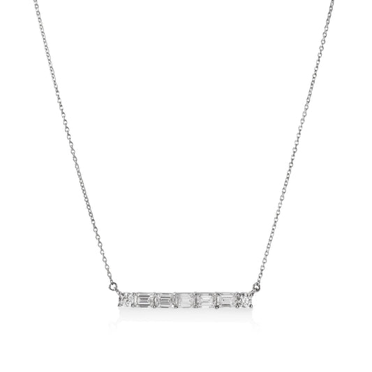 14kw 1.26ctw Emerald-Cut & Round Lab Grown Diamond Bar Necklace