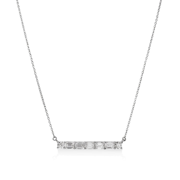 14kw 1.26ctw Emerald-Cut & Round Lab Grown Diamond Bar Necklace