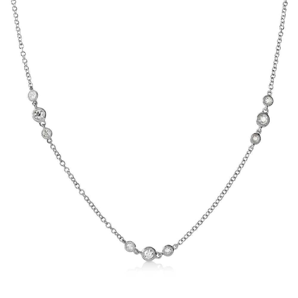 18kw .40ctw Milgrain Bezel Trio By-The-Yard Diamond Necklace