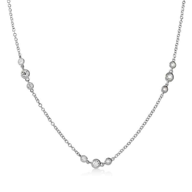 18kw .40ctw Milgrain Bezel Trio By-The-Yard Diamond Necklace