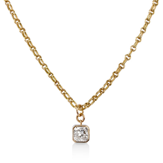 14ky .93ct Bezel-Set Radiant Lab Diamond Necklace