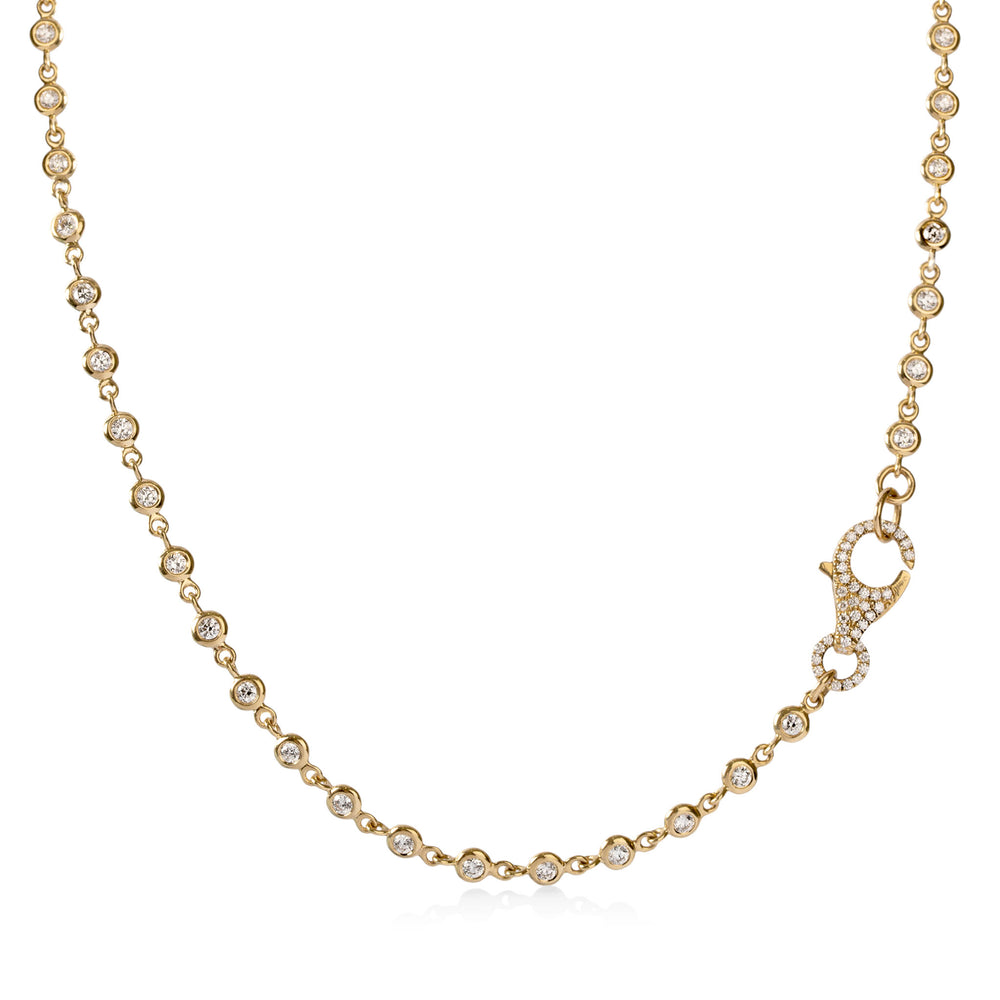18ky 2.33ctw Diamond Bezel Link Tennis Necklace w/ Pave Clasp