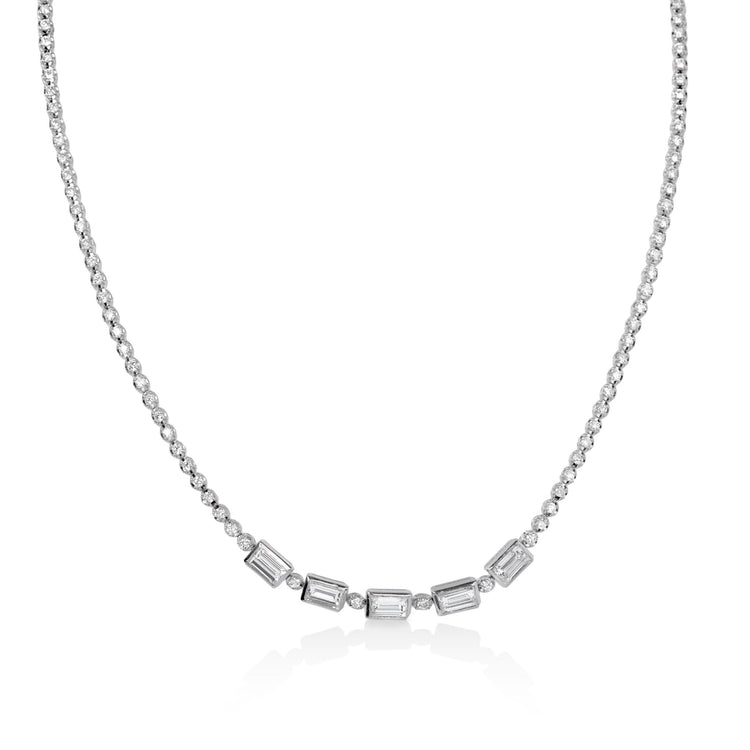 14kw 2.67ctw Emerald-Cut & Round Lab Grown Diamond Tennis Necklace
