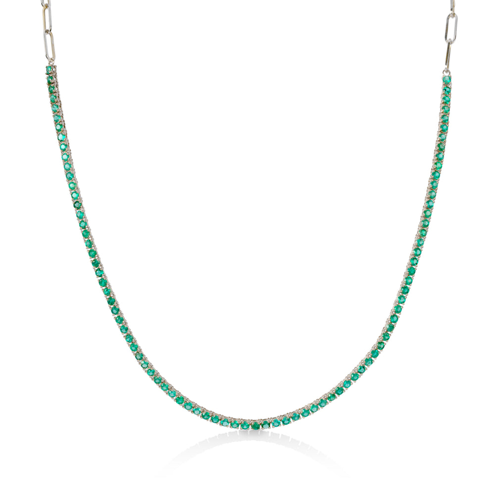 14ky 5.68ctw Natural Emerald Tennis Necklace