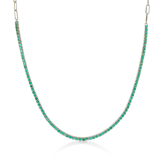 14ky 5.68ctw Natural Emerald Tennis Necklace