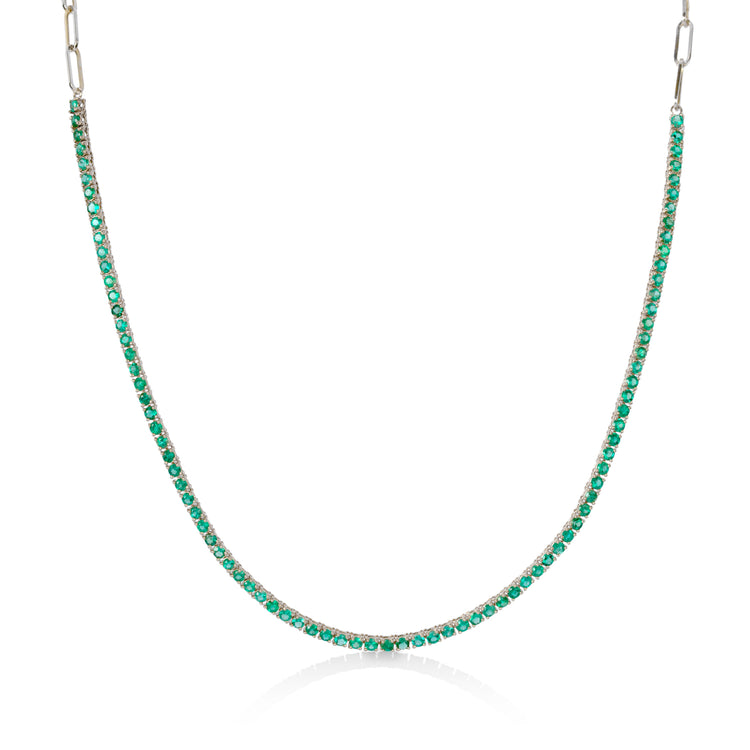 14ky 5.68ctw Natural Emerald Tennis Necklace