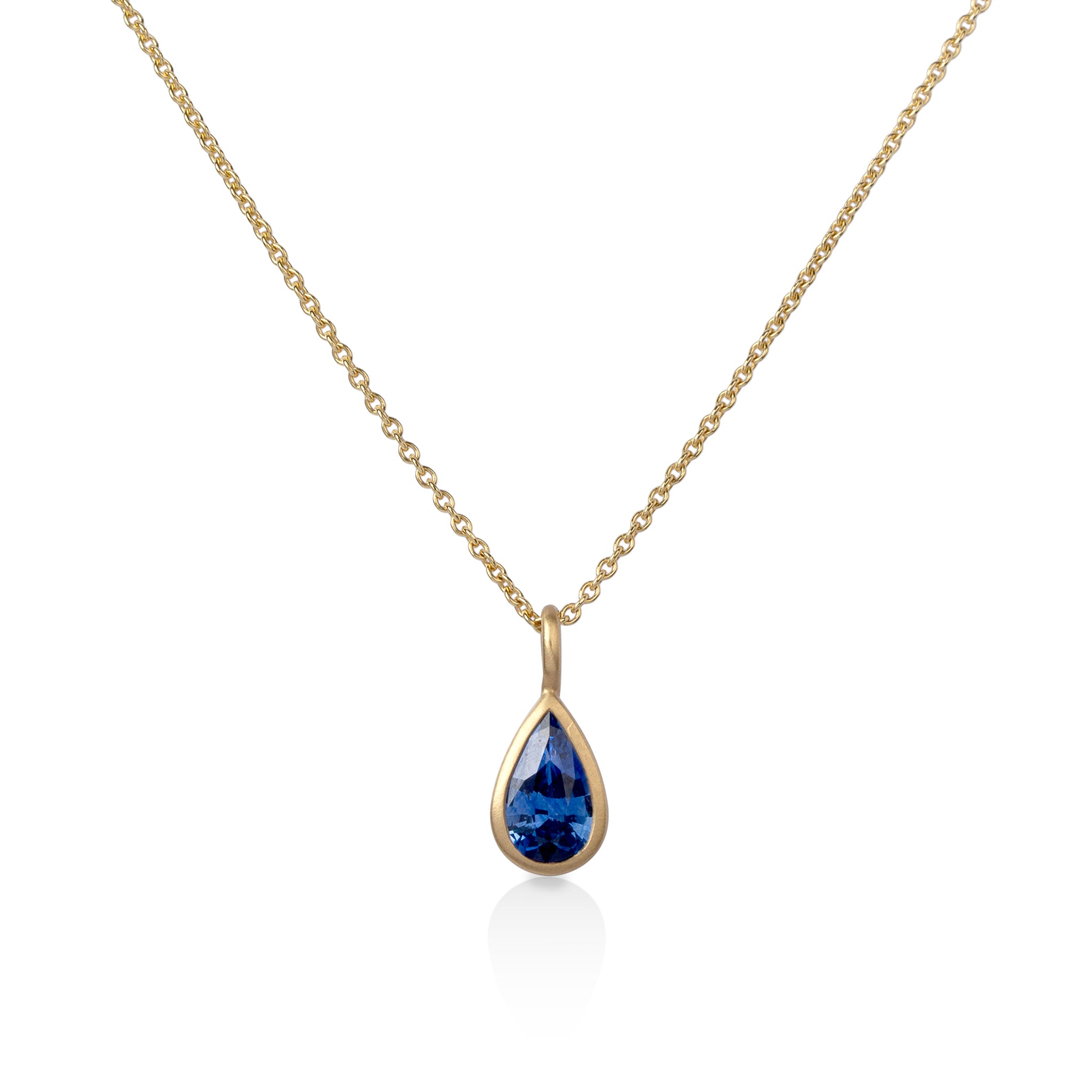 18ky .89ct Pear-Shape Blue Sapphire Bezel Pendant With 18