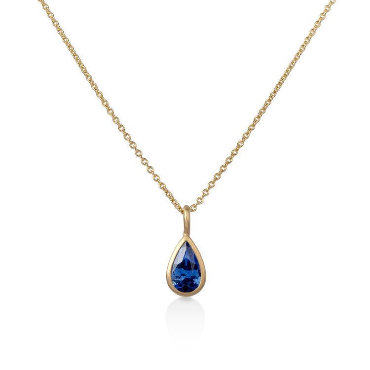 18ky .89ct Pear-Shape Blue Sapphire Bezel Pendant With 18